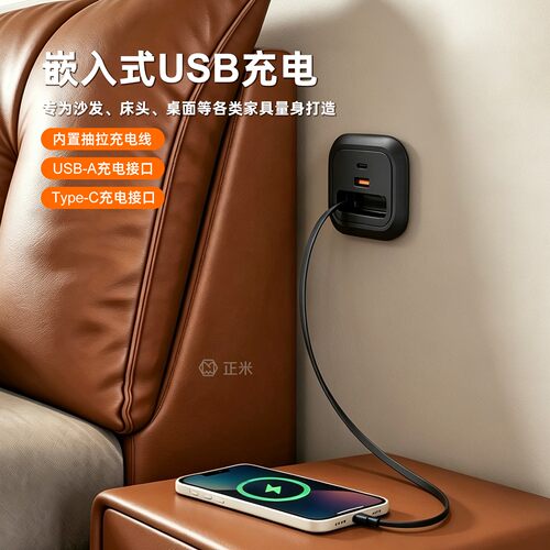 桌面嵌入式USB/Type-C插座带抽拉