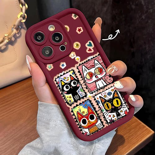 邮票小猫适用苹果华为vivo小米oppo红米荣耀500一加iPhone17手机壳16Promax全包15软壳14新款13女mate80