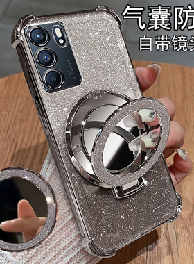 适用opporeno6手机壳reno6pro保护oppo硅胶套5G镜头全包opporeon气囊防摔peqm00透明por带镜子reon6女65g新款