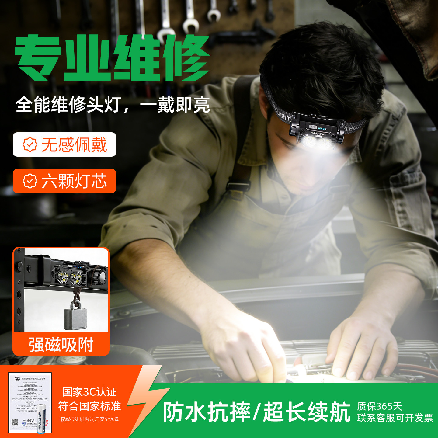 汽修头灯2026新款强光超亮超长充电续航维修专用头戴式照明灯修车