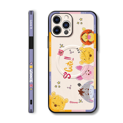 美赞仕迪士尼适用苹果15promax手机壳16新款magsafe磁吸iPhone维尼熊13防摔14全包12保护套pro女x皮纹max情侣
