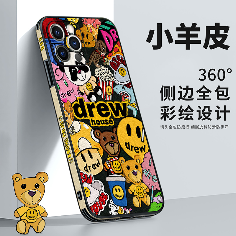 美赞仕贴纸熊适用苹果16手机壳新款iPhone 15镜头全包14防摔12保护套13潮牌pro动漫promax侧边xs彩绘xr皮纹11