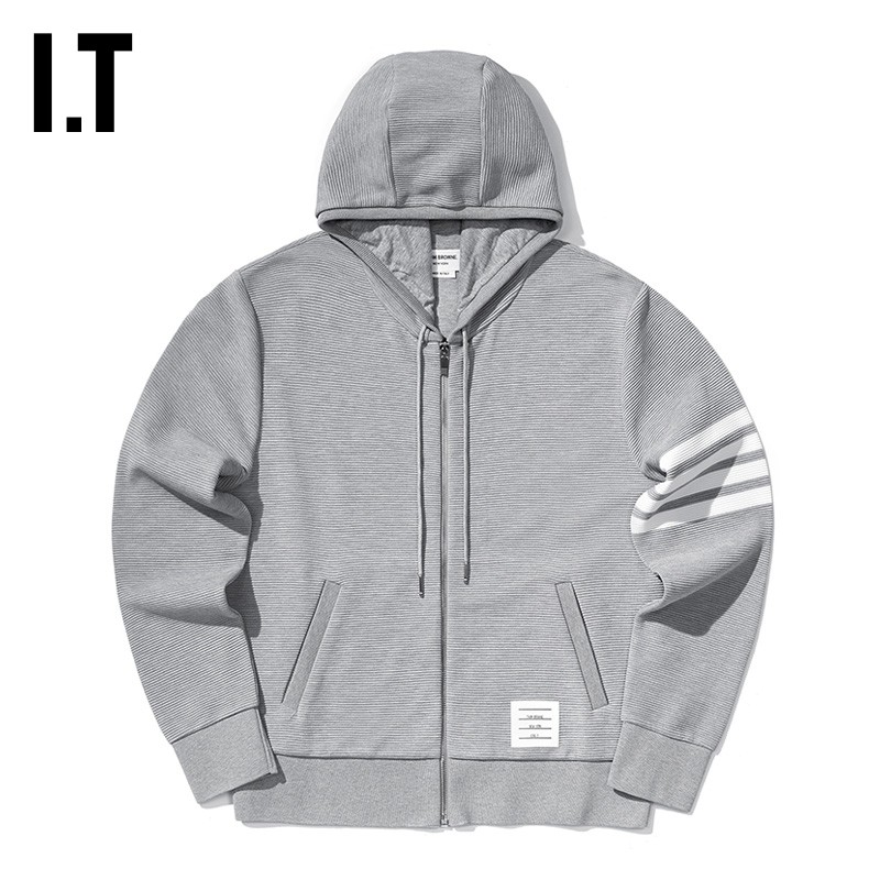 it thom browne男装连帽拉链卫衣休闲运动条纹边饰外搭08138o