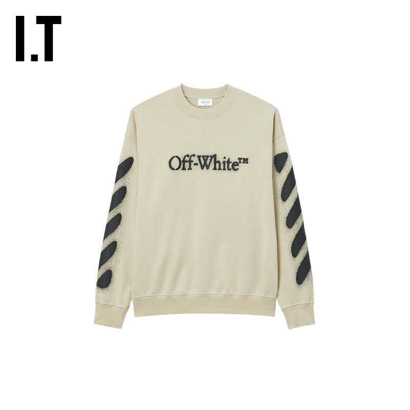 OFF-WHITE™情侣装新款圆领卫衣潮流街头斜纹图案装饰套头衫