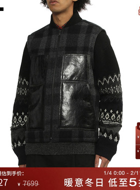 IT JUNYA WATANABE男装格纹毛呢马甲新款复古潮酷皮质拼接外搭