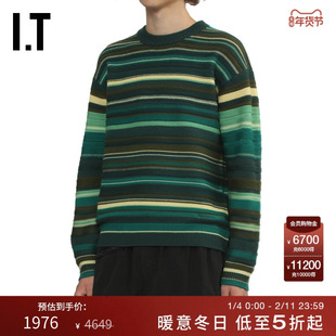 IT JW Anderson男装条纹针织衫新款复古时尚圆领拼色毛衣432008MP