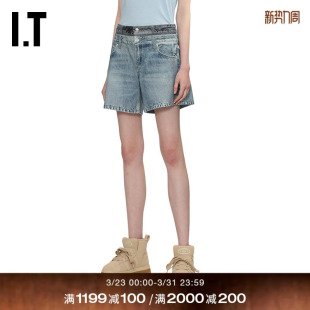 bone女装 宽松牛仔短裤 新款 腰叠层阔腿裤 双裤 RC6125XQ rag