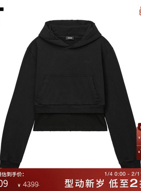 IT We11Done女装叠层连帽卫衣新款时尚个性logo缀饰连帽衫837WBK