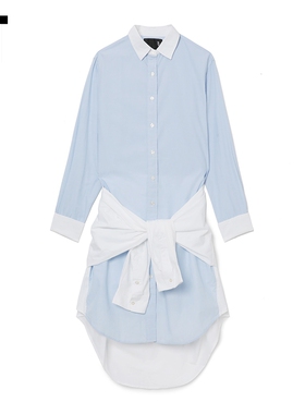 IT R13女装衬衫式连衣裙新品时尚设计感假两件拼接绑带长裙1822XL