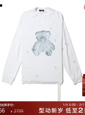 IT We11Done女装圆领长袖T恤新品潮流暗黑小熊印花饰绊带116UWHXH