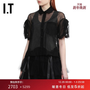 薄纱上衣新款 泡泡袖 Rocha女装 复古优雅透视网纱上衣 Simone