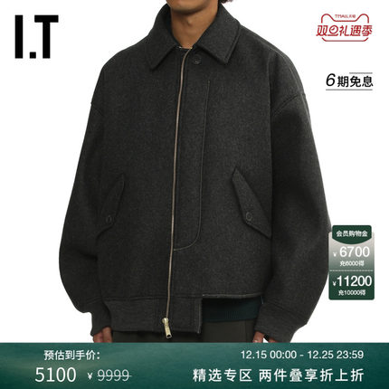 IT kolor男装不对称毛呢翻领夹克新款复古型格拉链呢子外套10107M
