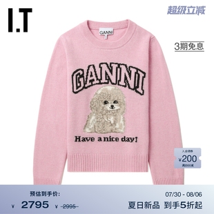 青春甜美小狗图案薄毛衣K24998XP GANNI女装 合身圆领针织衫 新款