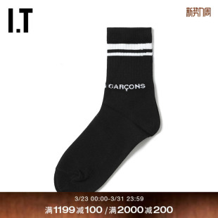 GARCONS女款 des COMME 中筒袜休闲好搭条纹字母logo嵌花 CDG