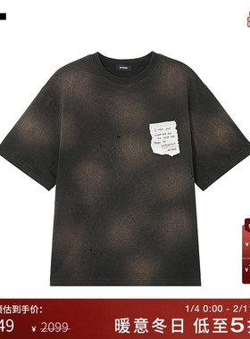 IT We11Done女装做旧短袖T恤新款随性街潮破洞圆领半袖750UBKXP