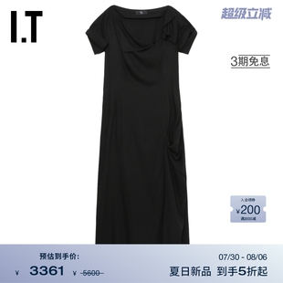 短袖 s女装 气质不对称领口纯色长裙200D02XO 连衣裙新款 时尚