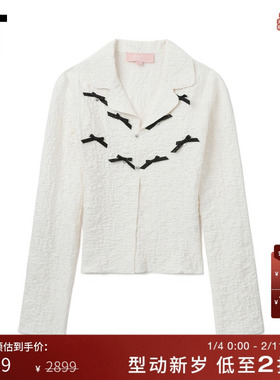 IT BAPY女装系扣开襟长袖衬衫新款时尚热辣饰蝴蝶结上衣ST8183AO