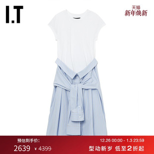 连衣裙新款 假两件短袖 解构设计感叠层拼接571W52XM JUUN.J女装