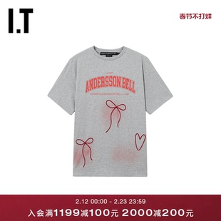 IT Andersson Bell女装短袖T恤新款蝴蝶结爱心线绣印花半袖1511WG