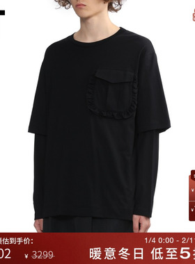 IT Simone Rocha男装假两件长袖T恤新款宽松纯色圆领上衣537553MP