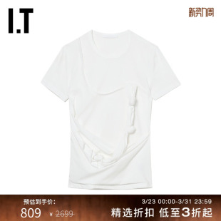 上衣新品 短袖 LANG女装 设计感纯色不规则扭结饰2HW507XI HELMUT