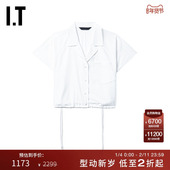 清凉时尚 宽松翻领短上衣464W53XM 衬衫 新款 JUUN.J女装 纯色飞袖