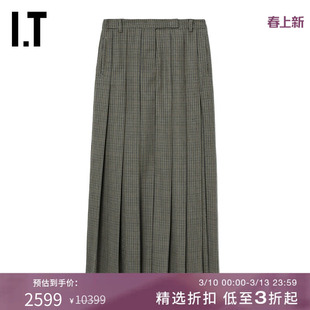 IT N°21女装千鸟格半身裙性感时尚高开叉毛呢长裙百褶裙813046BJ