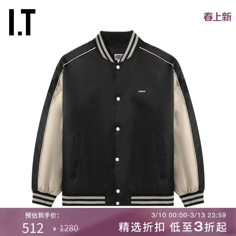 IT GROUNDZERO男装拼色棒球夹克新款潮流美式按扣棉服外套5015JK0