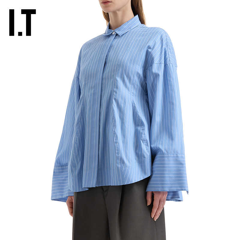 IT 日本ENFÖLD女装条纹长袖衬衫新款清爽通勤廓形收腰衬衣430111,女装/女士精品,衬衫,淘宝优惠券,粉丝福利购,淘宝优惠卷