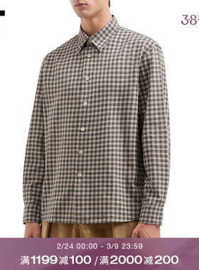 IT SUNFLOWER男装长袖格纹衬衫新款复古文艺翻领格子上衣1286DAMQ