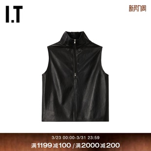 上衣新款 半拉链无袖 Owens女装 立领皮质上衣背心6116LB0Q Rick