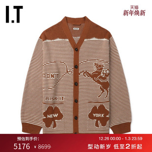 新款 条纹针织开衫 复古文艺风V领排扣针织外套5KT012MO BODE男装