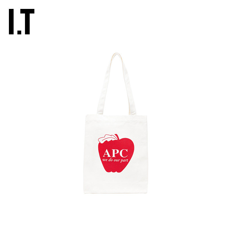 IT A.P.C.女款手提包帆布包新款时尚清新苹果印花托特包单肩包
