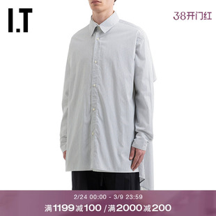 IT CRAIG GREEN男装中长款条纹衬衫新款露背绊带长衬衣SHI70AMQ