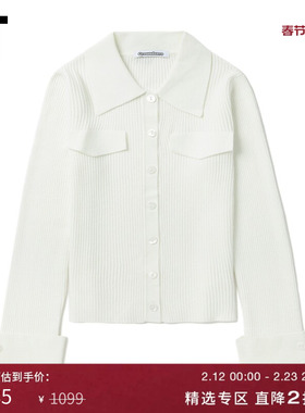 IT GROUNDZERO女装修身罗纹针织衫新款简约时尚翻领排扣薄毛衣