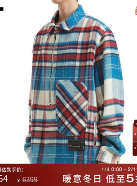 IT We11Done男装格纹毛呢上衣新款复古质感半拉链羊毛翻领上衣