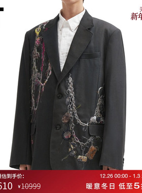 IT doublet男装廓形西装夹克新款时髦摩登链条图案线绣西服外套