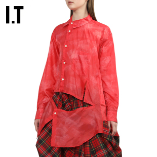 IT CDG COMME des GARCONS女装不规则挖剪斜襟衬衫新款日系设计感