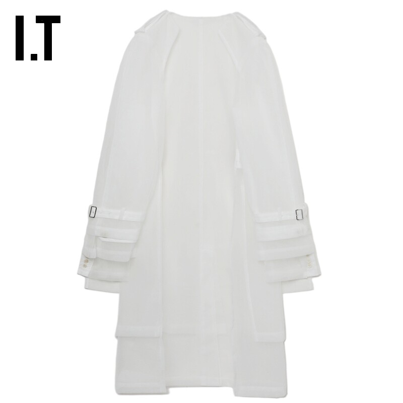 IT CDG COMME des GARCONS HOMME PLUS男中长款薄纱大衣风衣外套
