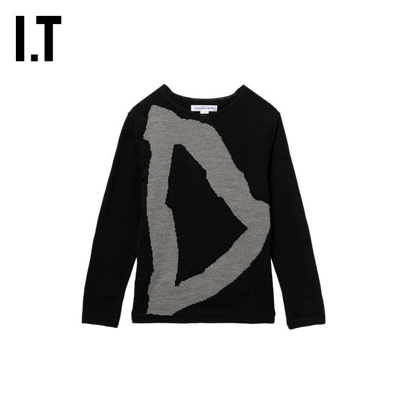 IT CDG COMME des GARCONS SHIRT男装圆领针织衫拼色图案薄毛衣