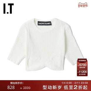 IT ANDREA ADAMO女装中袖罗纹上衣性感时尚合身短款露脐装0574XI