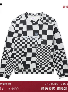 IT ERL男装圆领卫衣新款潮流酷感棋盘格色块拼色套头上衣08T023MM