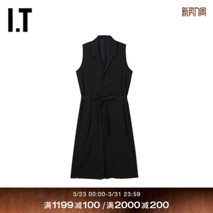 翻领连衣裙新款 无袖 s女装 摩登日系设腰带纯色中长裙D05BL3XQ