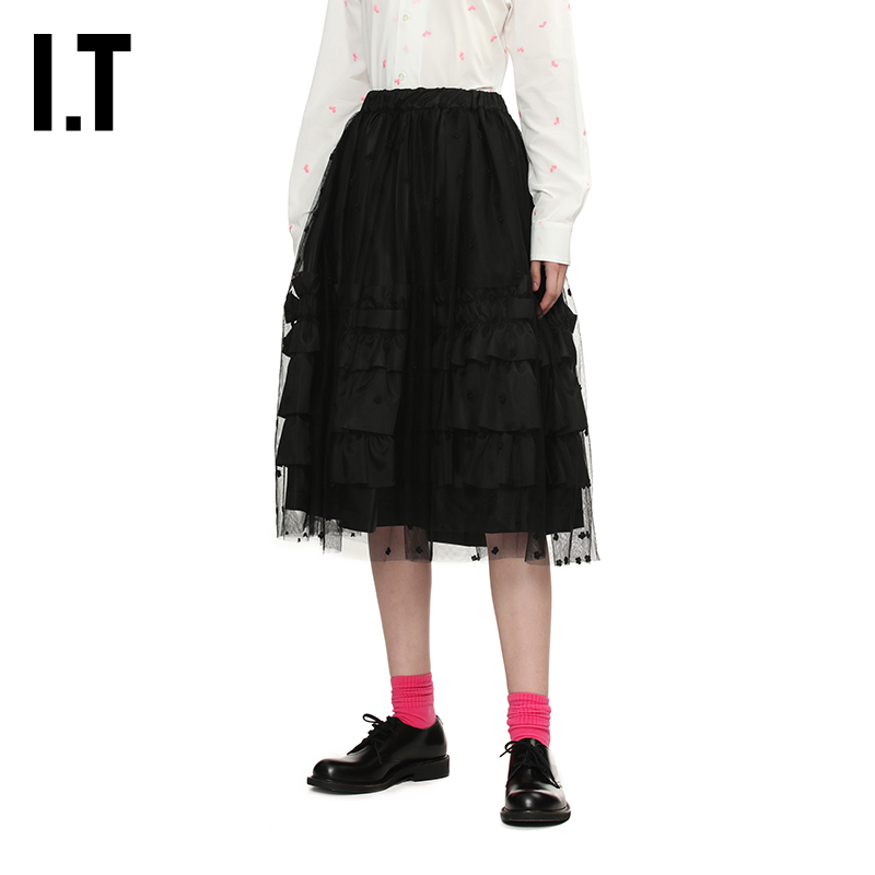 IT CDG COMME des GARCONS GIRL女装网纱叠层半身裙荷叶边蛋糕裙