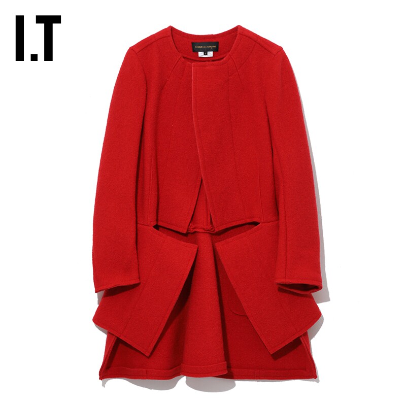 IT CDG COMME des GARÇONS女装中长款大衣解构裁剪叠层外套J005XF