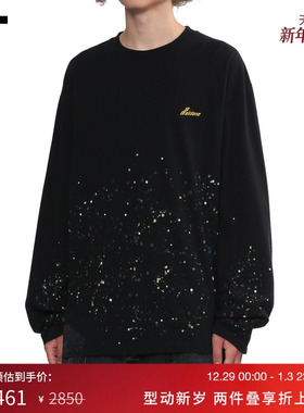 IT We11Done男装长袖T恤新款酷感潮流泼墨印花宽松上衣734UBKMP