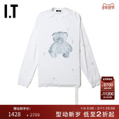 潮流暗黑小熊印花饰绊带116UWHXH T恤新品 We11Done女装 圆领长袖