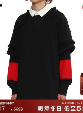 IT Simone Rocha男装假两件polo衫新款时尚潮酷荷叶边饰拼色上衣