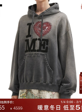 IT doublet男装磨白做旧连帽卫衣新款街潮酷感宽松连帽衫0CS400MP