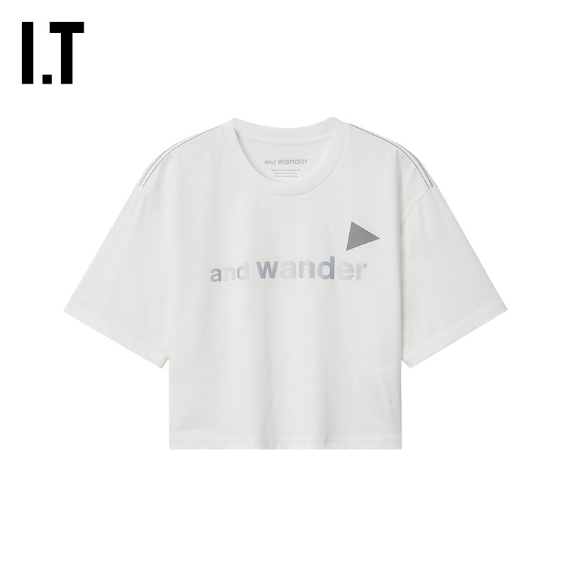 IT and wander女装短款短袖T恤新款简约休闲logo装饰半袖184193MQ